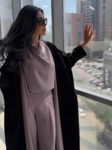 3 件套：女士优雅蝙蝠袖长袍 + 无袖上衣 + 宽松 3/4 裤，穆斯林迪拜时尚宽松无弹力面料，适合秋冬聚会、下午茶、派对 - 淡紫色 - 查看 2