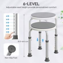 HOMCOM 360° Swivel Seat Bath Shower Stool, Adjustable Height Shower Chair With Aluminium Frame Non-Slip Feet Chair Support Home Assistance, Grey - Grey - View 3