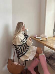 Suéter de cuello redondo SOOKAUG, jersey de punto casual con rayas de bloques de color de otoño que estilizan la figura