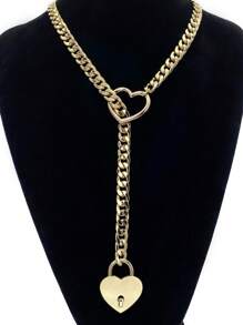 Women Simple Heart Design Chain Chokers - Gold - View 3