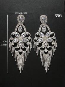 1pair Exaggerated Gold Tone Fringe Earrings With Rhinestone Flower Design Valentines,Mom,Mother,Mother's Day,Gift - Gold - View 4