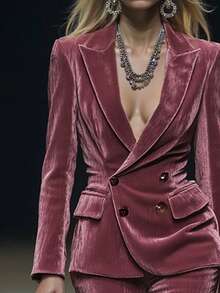 DONICY Damen Einfarbige Blazer Jacke, Revers Kragen Langarm Anzug Top, Samt Doppelreihiger Slim Fit Weiter Kragen Langarm, Modischer Retro Eleganter Damenstil Formeller Blazer, Geeignet für Frühling, Herbst, Winter, Geschäft, Date, Party, Gala, Feierlichkeiten