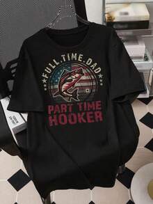 Part Time T Shirt, Minimalist Top, Jersey, Machine Washable T- Shirt, Casual T-Shirt Graphic Tees, Graphic Tees, 100 Percent Cotton Shirts, Black Street Graphic Tees, Men's T-Shirt, Funny Graphic Vintage T Shirts, S-XXXL - 黑色-1 - 查看 2