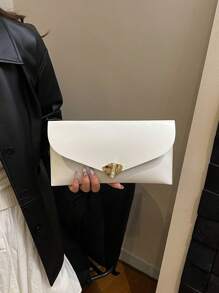 小号信封包，时尚复古纯色女士手提包 - 白色 - 查看 6