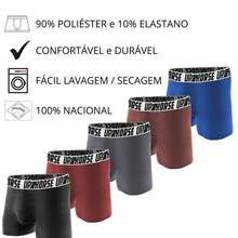 Kit 5 Cuecas Boxer Masculina Microfibra Modelo Box Tradicional Multimarcas Tecido Premium Casual - Multicolorido - Visão 5