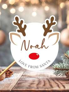 Personalisierte Weihnachts-Aufkleber-Geschenkanhänger - Größen: 40x40/50x50/70x70mm - mit Motiven von Weihnachtsmann, Rentier, Weihnachtsbaum - runde Namens-Geschenkanhänger - festliche Weihnachts-Tags