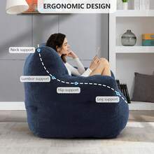 Bean Bag Chairs For Adults And Kid Teddy Fabric Fluffy And Lazy Sofa Filled With Memory Sponge BeanBag Sofa With Armrests For Living Room,Bedroom(Blue) - Màu xanh đậm - Xem 6