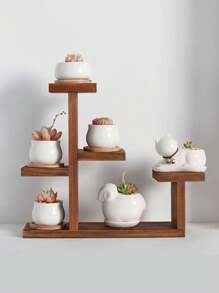 1pc Wooden Floating Window/Balcony Succulent Plant Stand, Multi-Tier Indoor Living Room Decorative Tabletop Storage Rack - Multicolor - View 13