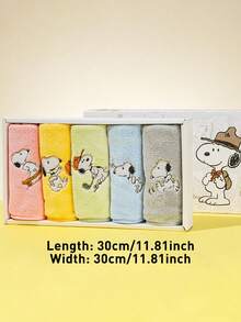Snoopy Square Towel 5-Piece Gift Box, Super Absorbent, Quick-dry Fabric, Cartoon Embroidery Design(Snoopy, Woodstock), Contain 5 Colors, 0 Fluorescent Agents, Skin-friendly, Soft & Comfortable Texture, Gentle on Sulture, Skin-friendly, Soft & Com 通過Fans, Comes in a Precious Gift Box, Ideal for grifting, Compact Size, Easy to Carry, Reusable Face Towel, Cute Daily Essentila - 彩色 - 查看 12