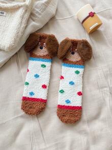 1 Pair Women's Cute Cartoon Dachshund Soft Mid-Calf Socks