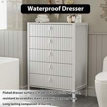 BVFUKA White 5 Drawer Dresser, Fluted Wood Chest Of Drawers For Bedroom, Modern Dresser With Deep Drawers For Clothes, 32 Inch Tall Nightstand For Bedroom, Living Rooms, Offices, And Entryways - 白色 - 查看 7