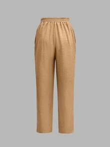 Women's Fashionable Casual Elegant Pants With Slant Pockets And Button Details, Suitable For Commuting Spring - Dark Khaki - View 3