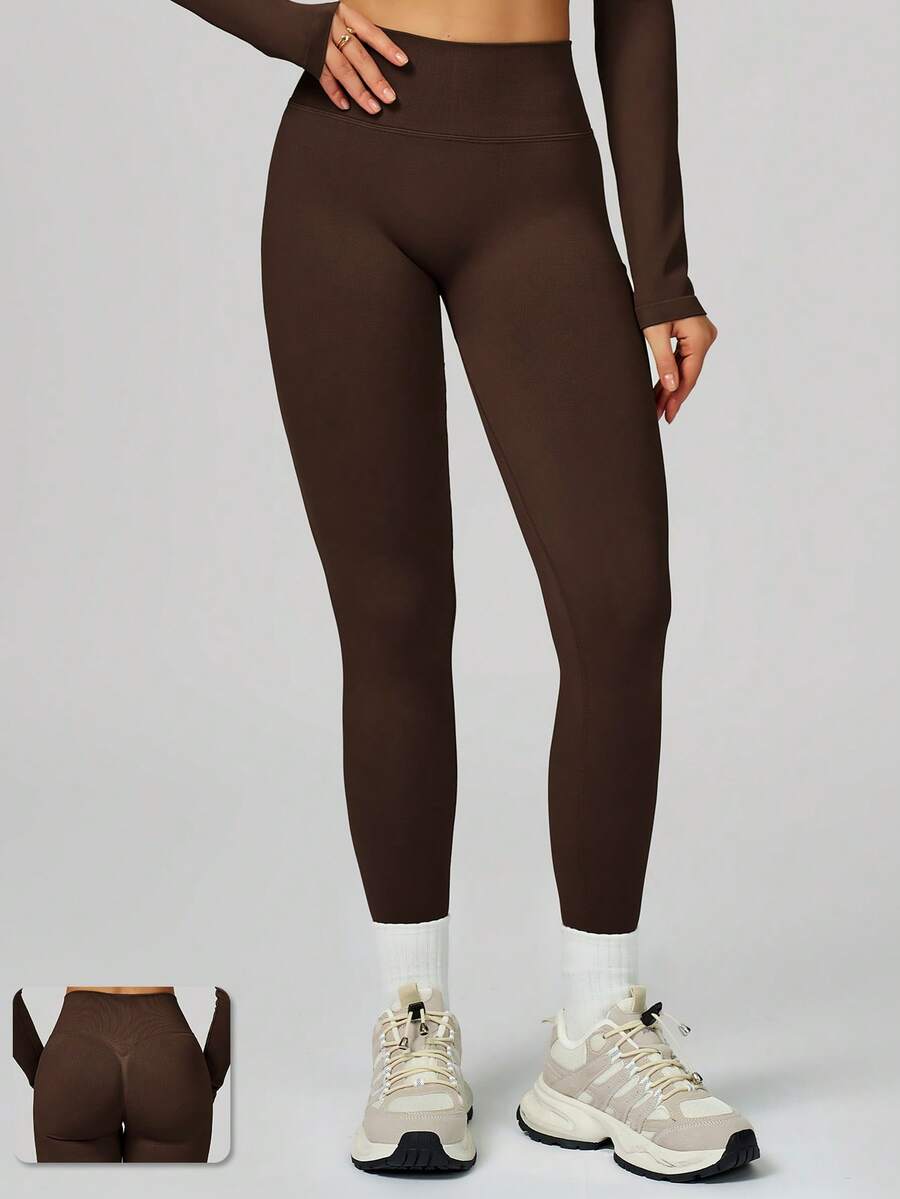 MASKERT Women's Yoga, Fitness, Leisure, Sports Pants, Flared Pants, Running High Waist, Quick Drying, Lifting Buttocks, Yoga Pants, High Elasticity, And Skin Friendly - 巧克力棕 - 查看 1