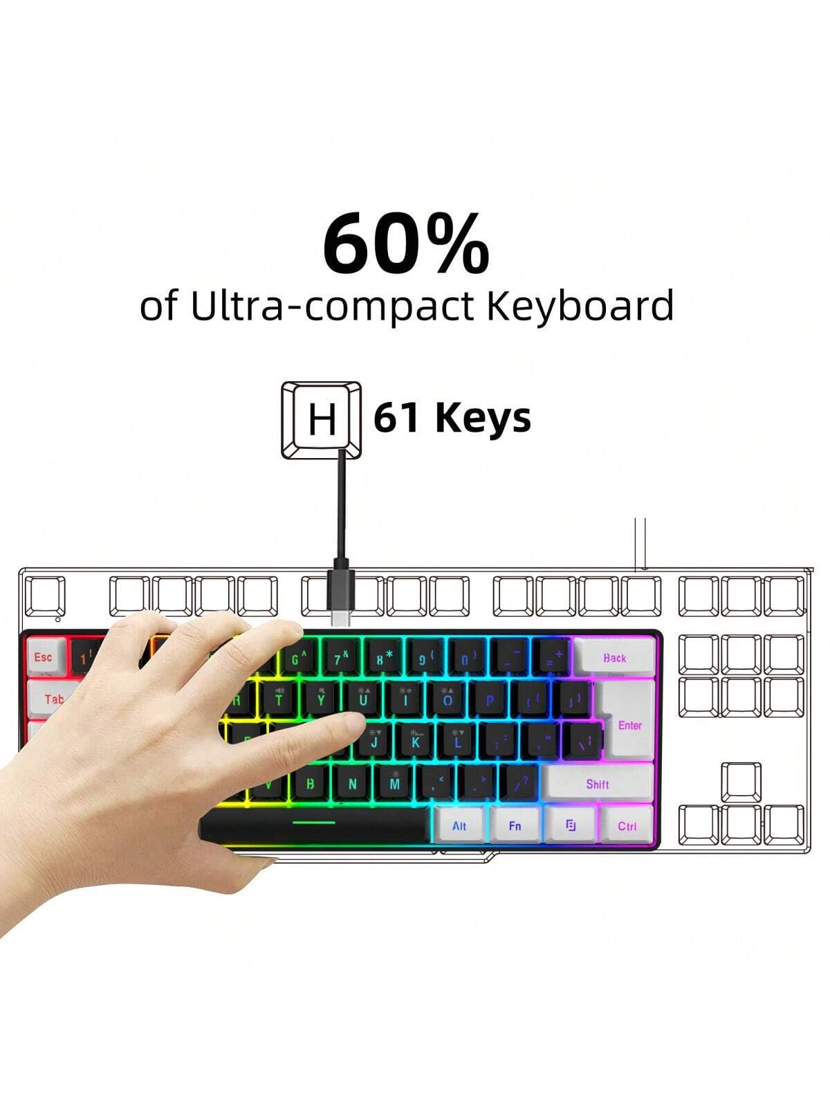 لوحة مفاتيح سلكية من HXSJ مع كابل USB-C قابل للفصل...