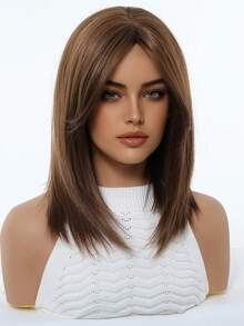 14 Inch Brown Wig With Bangs, Layered And Fashionable, Women's Synthetic Fiber Wig, Comfortable And Suitable For Holidays, Gatherings, And Everyday Wear - Brown - View 7