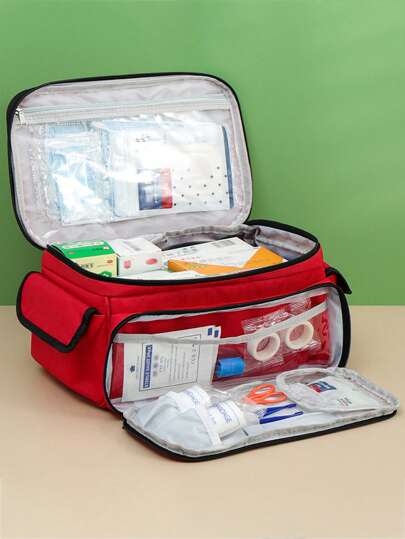 1 pieza Caja de primeros auxilios versátil con múltiples bolsillos para el hogar, organizador de almacenamiento de suministros médicos para viajes, adecuado para almacenar diversos medicamentos, artículos esenciales para viajes, vacaciones, regreso a la escuela, organizador de medicamentos, bolsa de emergencia para la escuela, botiquín de primeros auxilios, bolsa de almacenamiento de medicamentos para viajes, para exteriores, bolsa de primeros auxilios portátil