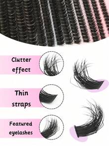 280pcs 80D Mix Cluster Eyelash, 0.07mm Thickness, D Curl, 8mm-16mm Mix Length, Natural Style Russian Flat Dense Fluffy Handmade Mink Eyelash Cluster For Halloween Theatrical Makeup, Festival Makeup, Christmas Makeup, Beginner Essential - D - 查看 5
