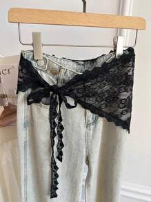 1pc Lace Trim Sarong Pareo Wrap Skirt, Beach Cover Up For Summer