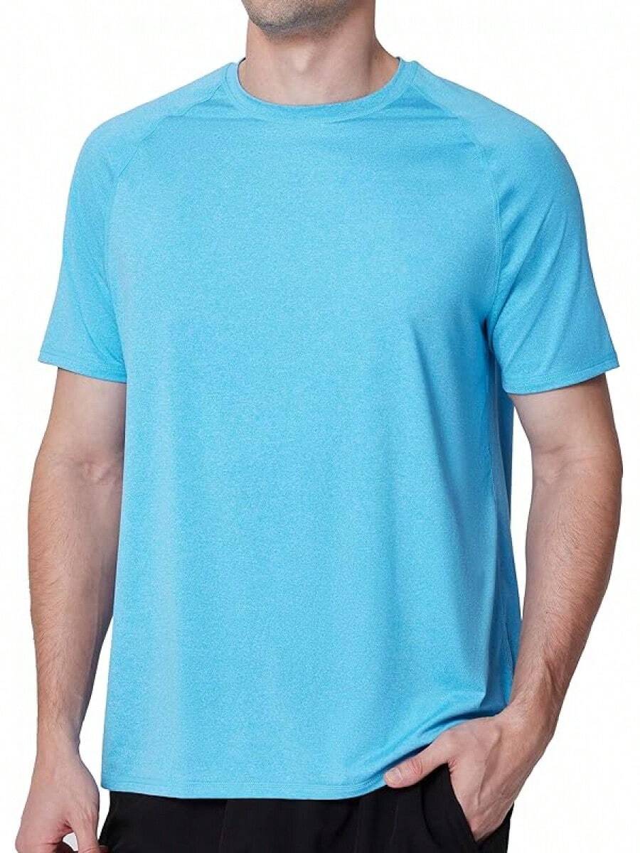 Men's UPF 50+ Swim Shirts, Short Sleeve Rash Guard, Quick Dry-Shirt Fishing And Surfing - 天藍色 - View 1