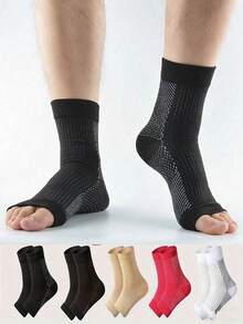 1 Pair Nylon Compression Ankle Sleeve, Unisex, Knitted Fabric Arch Support Socks, Lightweight & Solid Color, Hand Wash Only - Multicolor - View 3