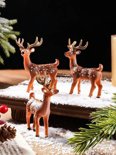 Vintage Deer Figurines Ornaments, Plastic Woodland Animals Toys, Colorful Mini Deer Figures For Christmas Decoration Cake Toppers Party Favors