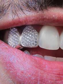 1pc Bling Bling Shiny Metal Full Zirconia Stone Hip Hop Teeth Grillz, Nightclub Shiny Accessory Unisex