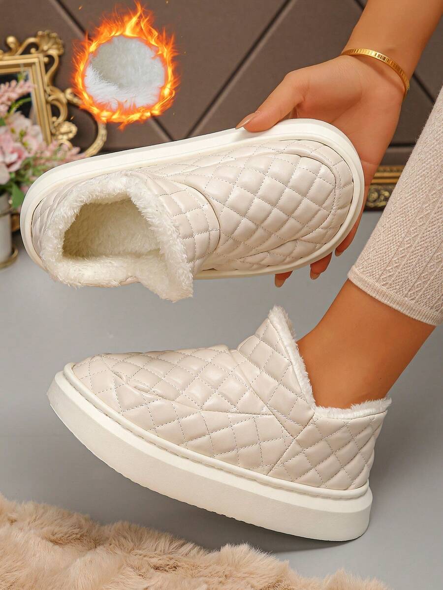 冬季新款高帮米色毛绒拖鞋，户外和日常使用，全包覆鞋跟，保暖衬里，家居拖鞋尺码 36-45，室内拖鞋