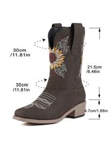 planare 女士时尚休闲一脚蹬摩托车靴，西部风格粗跟鞋，秋季深棕色鞋子，秋季，长靴，橡胶鞋，冬季靴子，中筒靴，女士时尚靴子 - 深棕色 - 查看 8