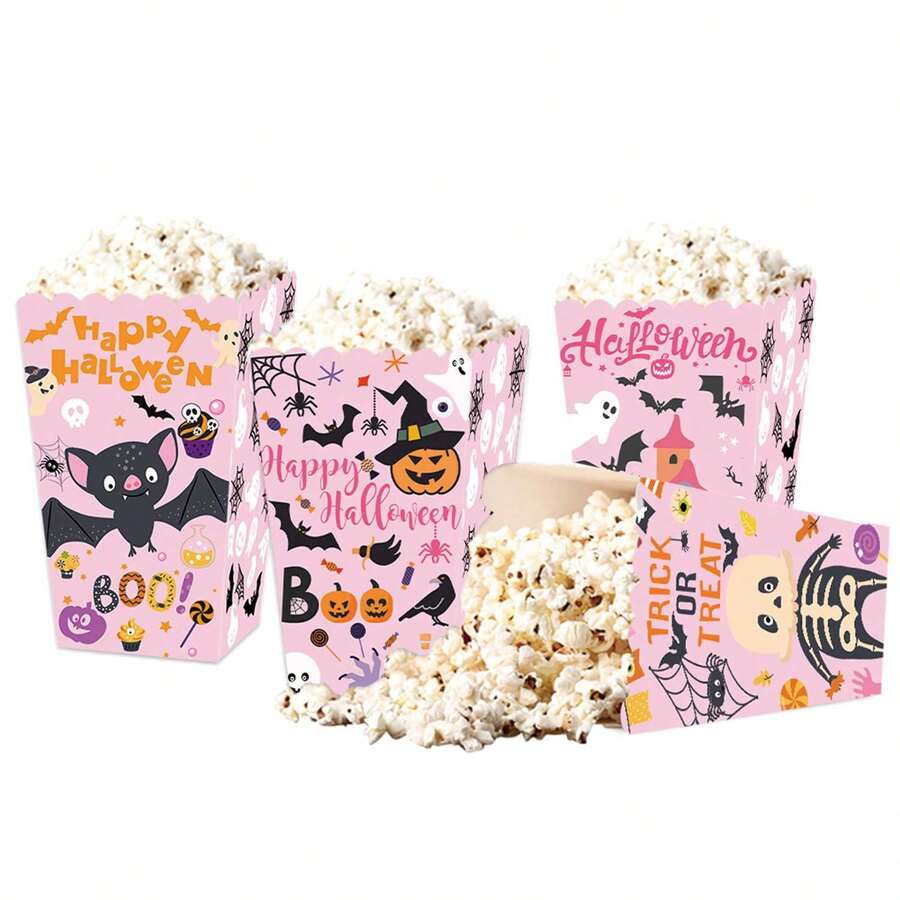 4 Stücke Halloween Popcorn Boxen, rosa Geist Halloween Popcorn Schüsseln Popcorn Eimer Popcorn Tüten, Halloween Snack Leckereien Süßigkeiten Box Kekse Behälter Halloween Geschenkboxen Halloween Party Geschenkboxen - Pink - Übersicht 1