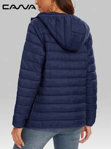 Cavva 女士连帽羽绒服，防风轻便，绗缝内衬，拉链设计，休闲保暖，适合冬季穿着，带4个口袋，适合徒步、露营、工作等场合，抓绒面料。