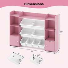 Lifezeal 4-Tier Large Storage Cabinet With 6 Cubbies & 8 Removable Bins Bookshelf - Pink - View 2