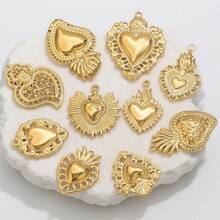 1/3件装多款304不锈钢18K镀金心形滴油吊坠DIY饰品配件，适合女性聚会、送礼及日常佩戴 - 紅色墜飾 - 查看 2