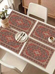 1pc Geometric Pattern Printed Table Runner, 4pcs Geometric Pattern Printed Placemats, Suitable For Holidays, Parties, Birthdays, Dinners, Kitchen & Dining Room Table Decor, All Season Home & Living Decor - Multicolor - View 6