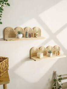1 件波西米亚风格悬浮壁架，拱形设计，装饰收纳架，适用于客厅、卧室、玄关、儿童房、浴室、植物展示、家居收纳，简约墙面装饰 - 原木色 - 查看 11