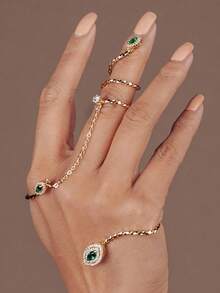 1pc Elegant Luxury Encrusted Zirconia Eye-Shaped Wrap Around Finger Ring Bracelet For Women, Suitable For Evening Gala, Party, Daily Outfit Accessory, Back To School, Halloween Jewelry Gift - D4252 - 查看 6