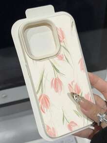 Flower 1pc Stylish & Minimalist Handpainted Tulip Pattern Textured Waterproof Shockproof Anti-Slip Soft Phone Case Cover Compatible With Apple// Phones - Multicolor - View 3