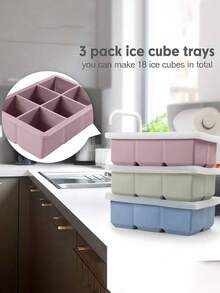 1PC Large Ice Cube Trays For Big Silicone Ice Cube Trays -Ice Cubed Tray For Whisky And Cocktail,Ice Cream Storage Solutions, Multi - Color Silicone Ice Tray, 6 - Grid Ice Cube Mold, Perfect For Refrigerator, Essential For Drinks & Back To School - Multicolor - View 3