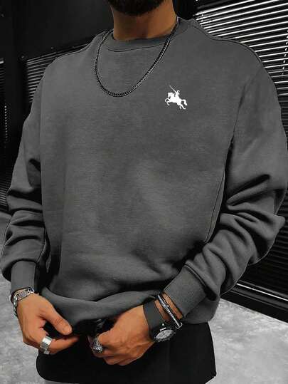 Herren Loose Fit Sweatshirt mit Slogan Aufdruck, Rundhalsausschnitt, Lässig, Herbst