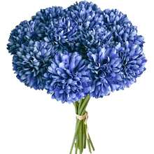 Burgundy Artificial Ball Chrysanthemum 12 Stems Faux Flowers With Bendable Stems For DIY Wedding Centerpiece Fall Decor Home Arrangements-384251 - 皇家藍12 - 查看 2