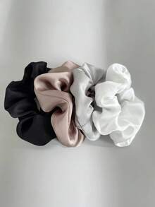 4pcs Solid Color Satin Muted Tone Hair Scrunchies, Suitable For Everyday Casual Use