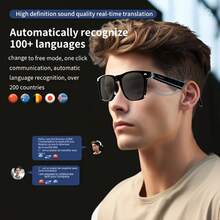 AI Translation Smart Glasses With Wireless Calling, Wireless, USB Charging, Built-In Mic/ Speaker, UV-Polarized Lens - Compatible With 140 Languages - Long Battery Life, High Quality - For Travel, Outdoor, Office - Birthday/ Christmas Gifts For Men & Women - Sleek Black Frames, Handsfree Calling, Stylish Wearable Tech, Highquality Audio, Hifi Sound Quality, Business Professionals, Best For Christmas - Upgrade AI Translation - View 2