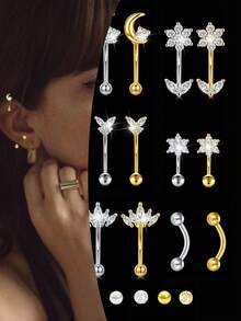 16g Rook Piercing Jewelry Surgical Steel Vertical Labret Lip Jewelry Gold Eyebrow Piercing Rook Daith Earrings For Women Cartilage Curved Barbell Daith Tragus Piercing Jewelry - Multicolor - View 5