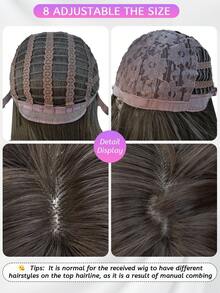 SHUDUO 1 件合成耐热直发棕色假发，由纤维制成，适合日常使用，自然逼真的假发（不含配件）