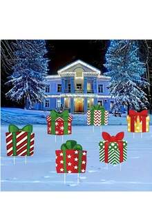 6pcs Christmas Lawn Stakes, 2D Acrylic Flat Outdoor Garden Yard Decor, Holiday Fence Garden Stakes, No Power Needed, Suitable For Home And Outdoor Walkway, Garden Party Supplies, No Electricity Required