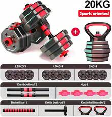 ANNA TOSANI Kit Mancuernas 3 en 1 Multiuso,últiples Opciones 15/20/30/40Kg, para Entrenamiento de Ejercicio en el Gimnasio en Casa, Ejercicio de Todo el Cuerpo, Agarra antideslizante - 20 kilos - Ver 10