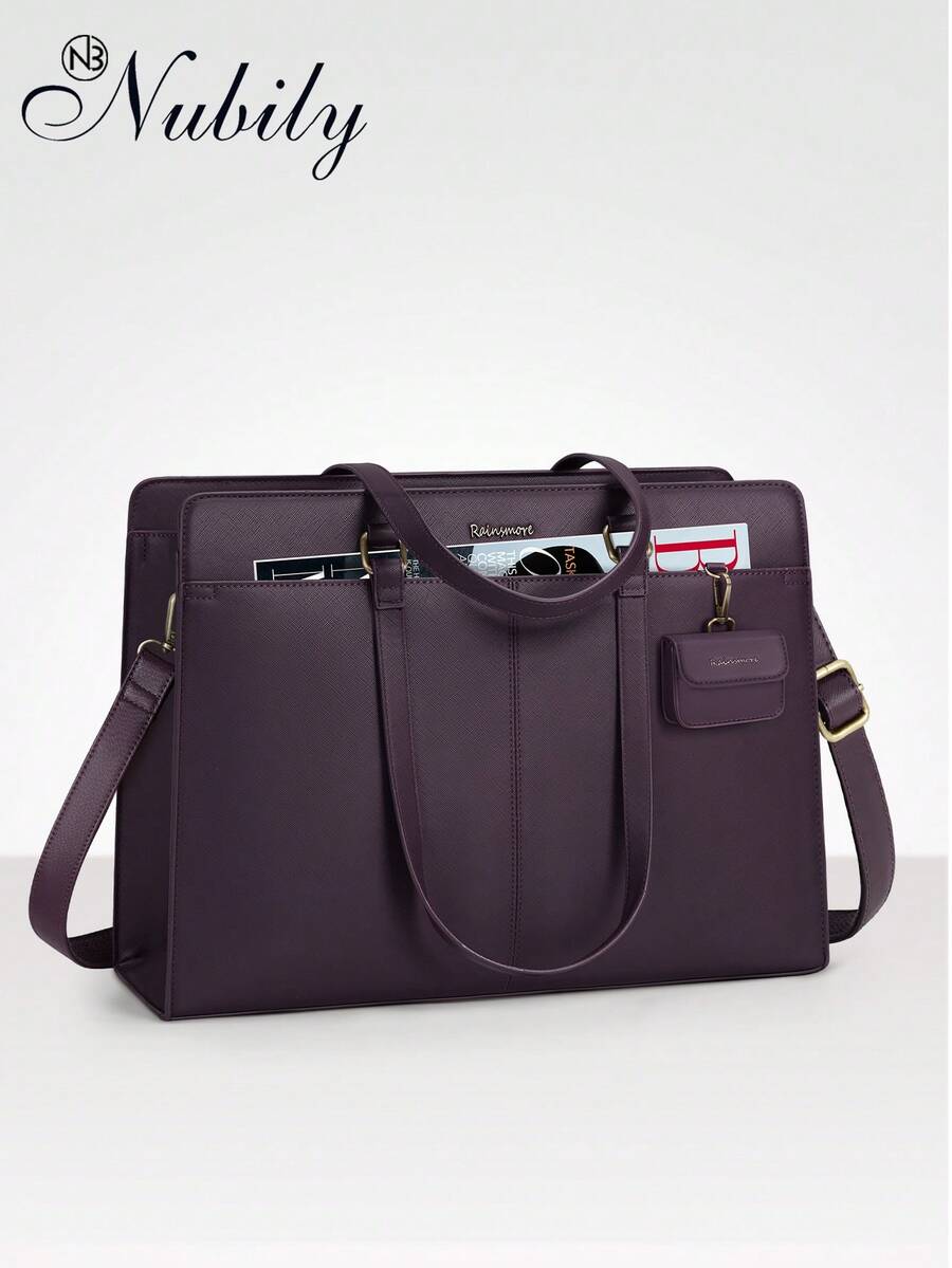 Professional Leather Laptop Bag For Women - 15.6 Inch Waterproof Tote For Work, Business Commute Briefcase & Computer Messenger Purse - Màu tím đậm - Xem 1