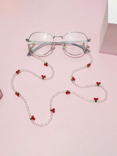 优雅串珠仿珍珠樱桃眼镜链，时尚仿水晶防掉眼镜绳，适合日常佩戴，馈赠朋友的绝佳礼物