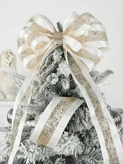 1pc 4m Christmas Glitter Polyester Ribbon, Decoration For Christmas Tree, DIY Bow, Party Gift Box Christmas Christmas Decorations Christmas Pajamas Christmas Gifts Christmas Decor