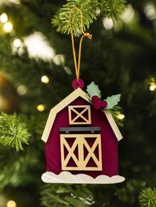 1pc Christmas Red Cottage Ornament, Rustic Farmhouse Style Christmas Tree Hanging Decoration, Holiday Party Supplies, Winter Interior Decoration, Christmas Wall Hangings, Holiday Pendant Ornaments, Seasonal Home Decoration, Door Decoration Pendant, Window Display, Suitable For Living Room, Bedroom, Office, Shop(Please Tear Off The Protective Film Before Use, Acrylic Material Is Not Glass) Christmas Decorations Room Decor