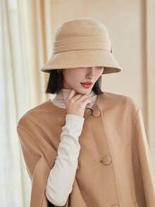 قبعة دلو مع فيونكة للنساء في فصل الخريف، قبعة دلو ذات حافة طويلة للشتاء، قبعة كلوش أنيقة ذات لون أحادي دافئة، مناسبة للارتداء اليومي في فصلي الخريف والشتاء